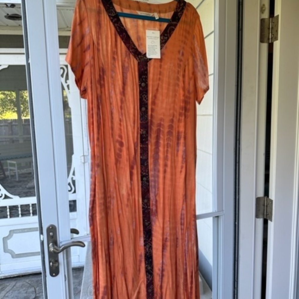 NEW Soft Surroundings Bali Sunset Maxi Dress w/Pockets (Orange) 1X - NEW